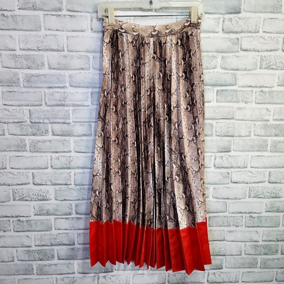 Lucy Paris Womens XS Python Accordion Pleated Midi Skirt Red Color-block Trim - Picture 7 of 10